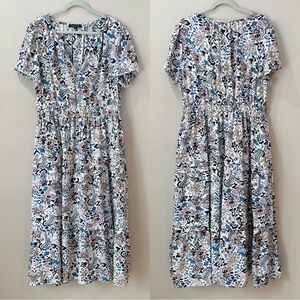 Rachel Zoe Womrns Plus 2X Paisley V-Neck Short Sleeve Midi Dress Smocked Waist